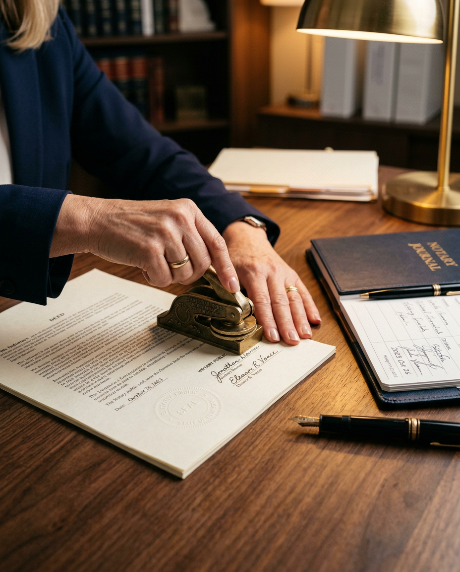 Notary seal being applied to a legal document